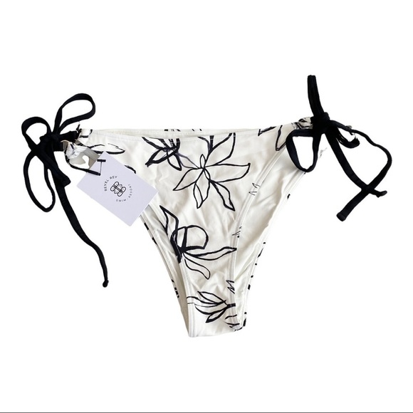 Revel Rey String Bikini Bottom Victoria Black White Floral Adjustable Ties L - Picture 6 of 12